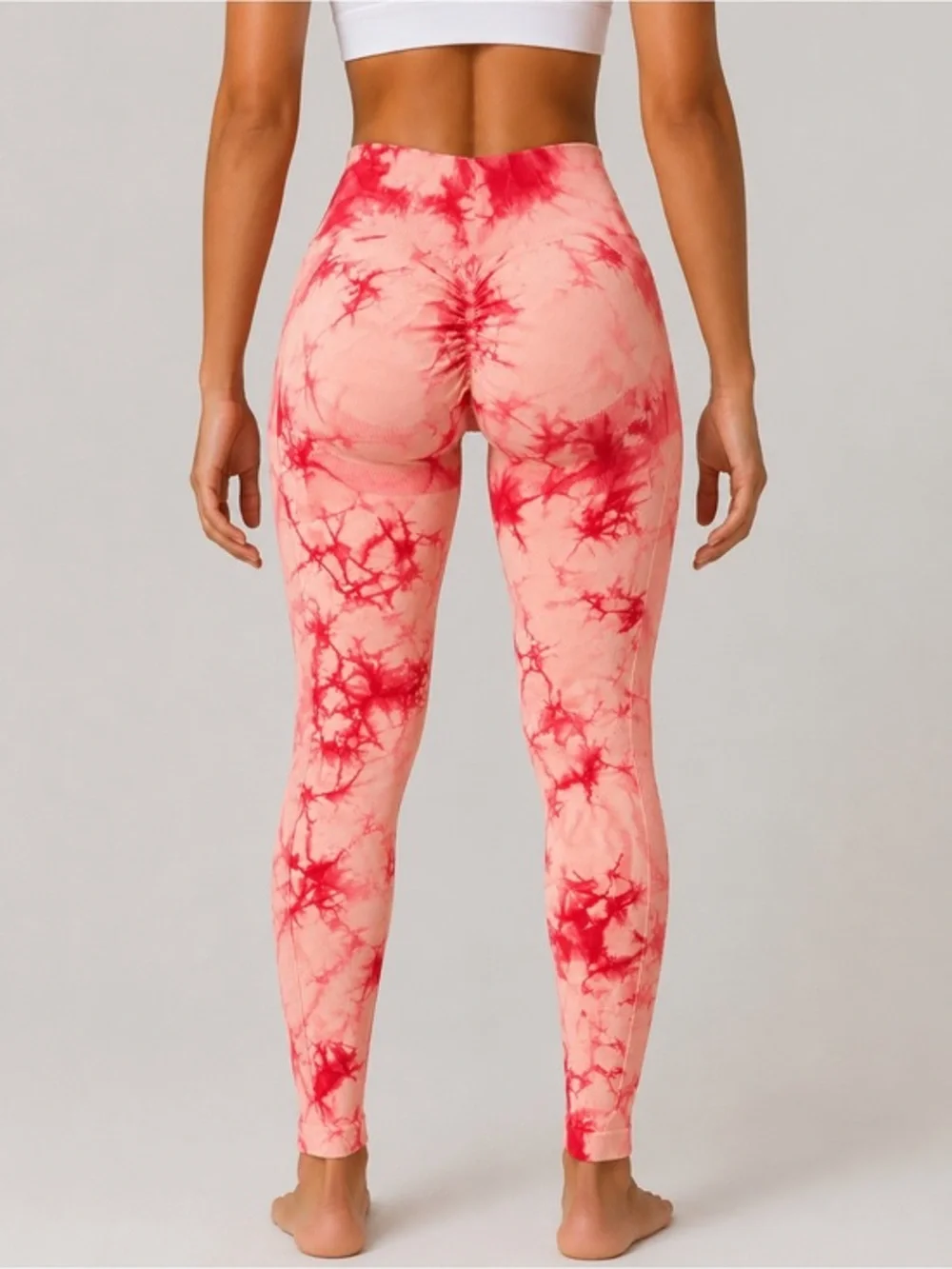 Tie-Dye High-Waist Leggings in Red and Peach